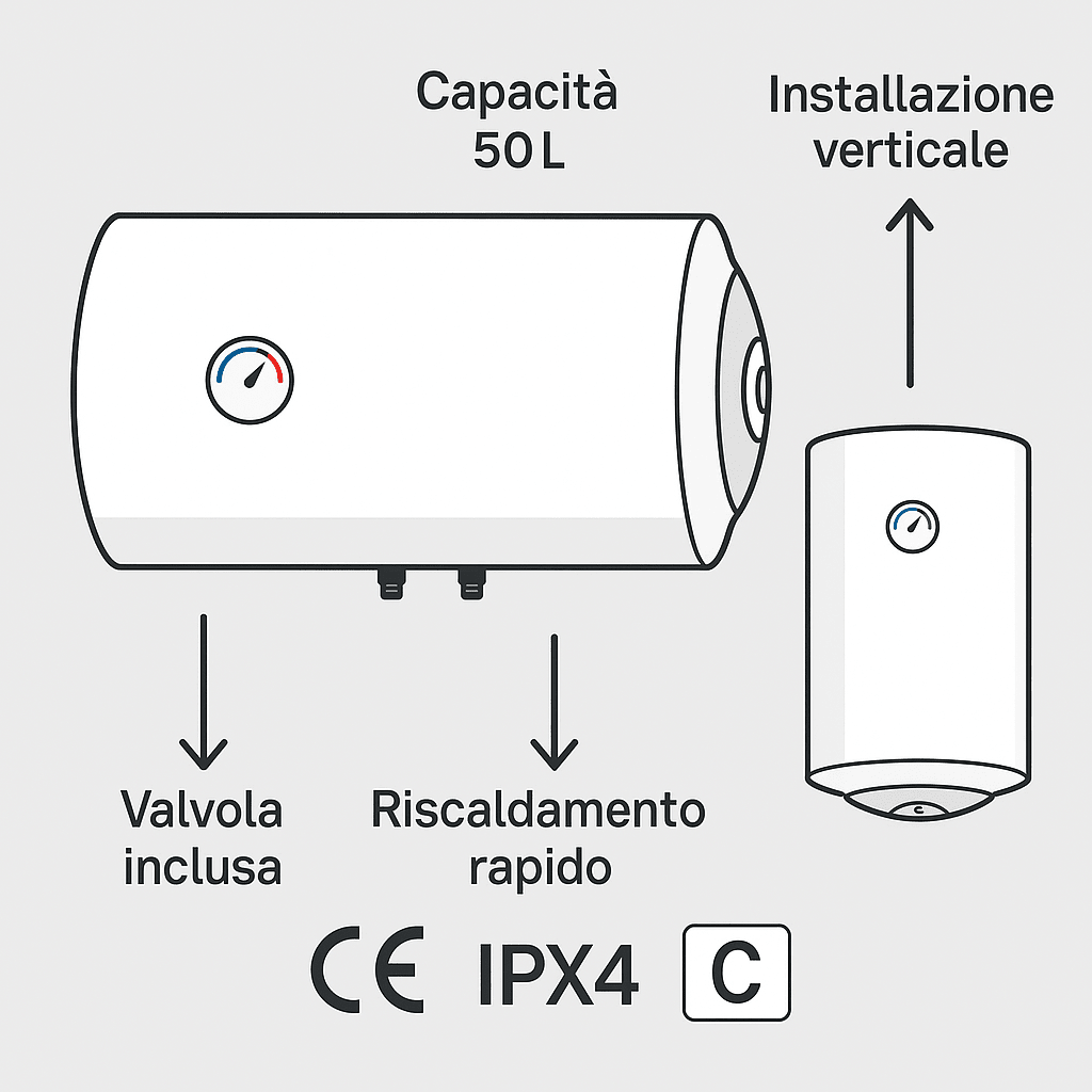 Scaldabagno Elettrico SWING 50 Litri Verticale – Mod. g.2/A Compatto Affidabile - Lemag srl