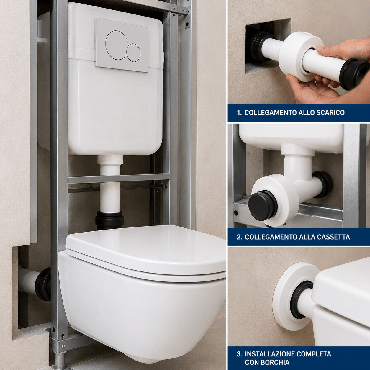 Canotto WC per Cassetta da Incasso – Tubo di Collegamento Scarico WC Completo di Borchia – Ricambio per Impianti Sanitari - Lemag srl