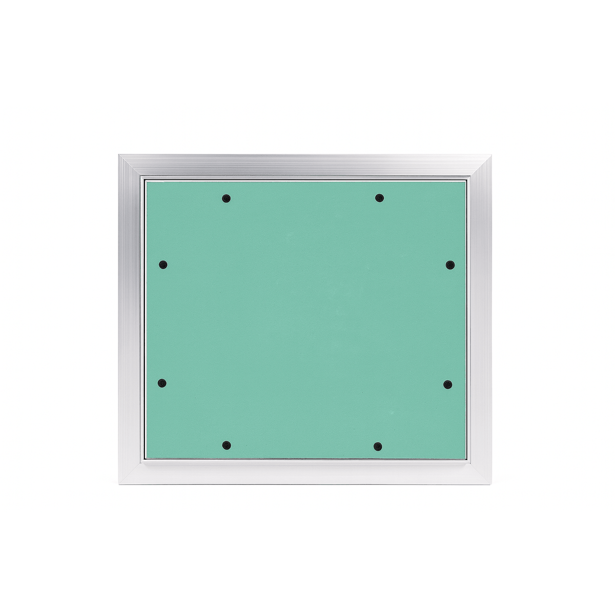 Botola ispezione cartongesso con sportello verde e telaio in alluminio per soffitti e pareti.