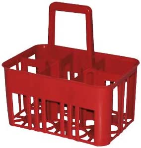 Cestello Portabottiglie Plastica 6 Posti Manico Centrale Robusto Colore Rosso - Lemag srl