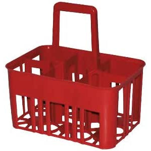 Cestello Portabottiglie Plastica 6 Posti Manico Centrale Robusto Colore Rosso - Lemag srl