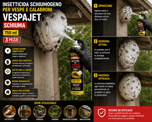 3 Spray Vespajet Schiuma Vespe Calabroni 750 ml Gittata 5 m - Lemag srl