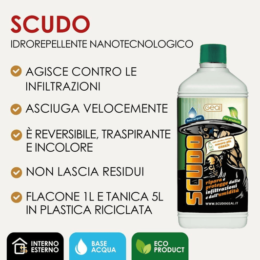 GEAL SCUDO 1 Litro – Idrorepellente Anti Infiltrazioni Base Acqua per Terrazze, Pavimenti e Rivestimenti - Lemag srl