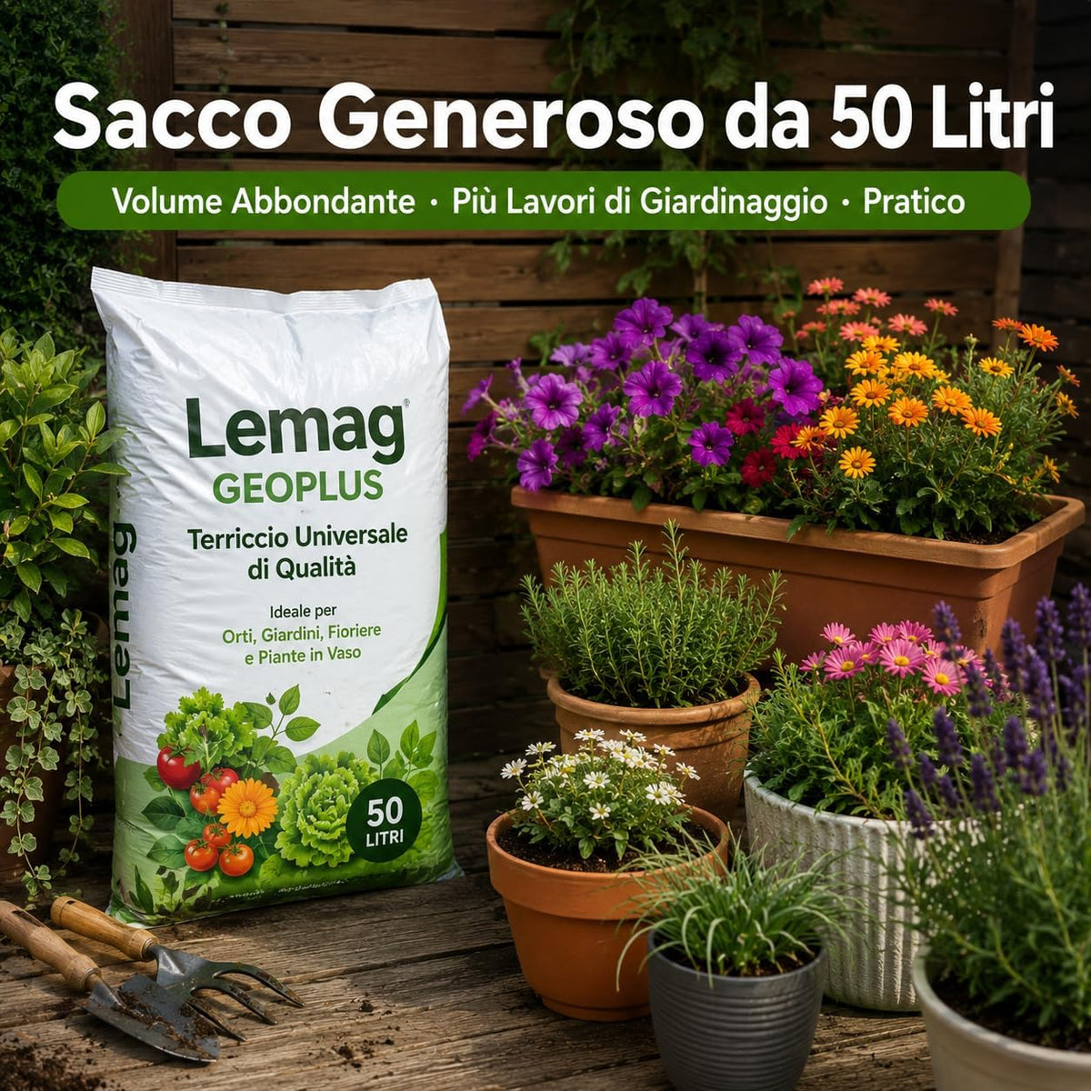 Terriccio universale Geoplus 50 litri per orto, giardino e vasi – dettaglio del substrato