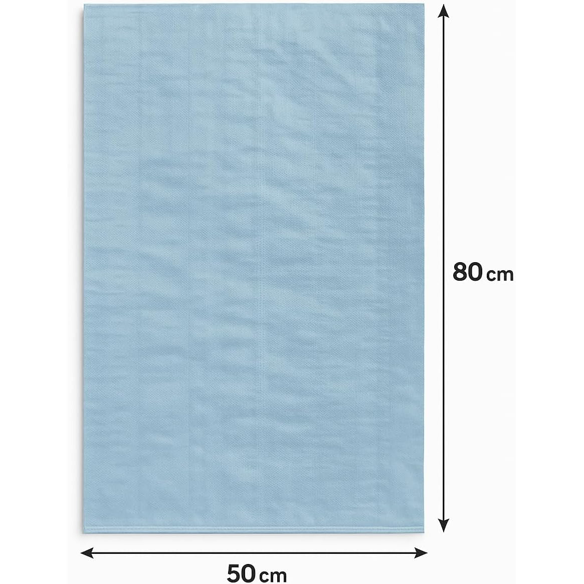 Sacchi per macerie antistrappo di colore azzurro con indicazione delle misure di 50x80 cm per cantiere.