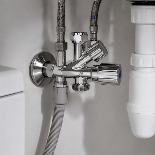 Rubinetto Sotto Lavello Combinato per Cucina e Lavabo Valvola Acqua con Attacco Multiplo per Lavatrice Lavastoviglie e Miscelatore - Lemag srl