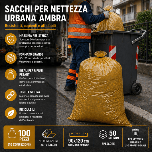 Sacchi Nettezza Urbana Ambra 90x120 50 Micron 100 Pezzi - Lemag srl