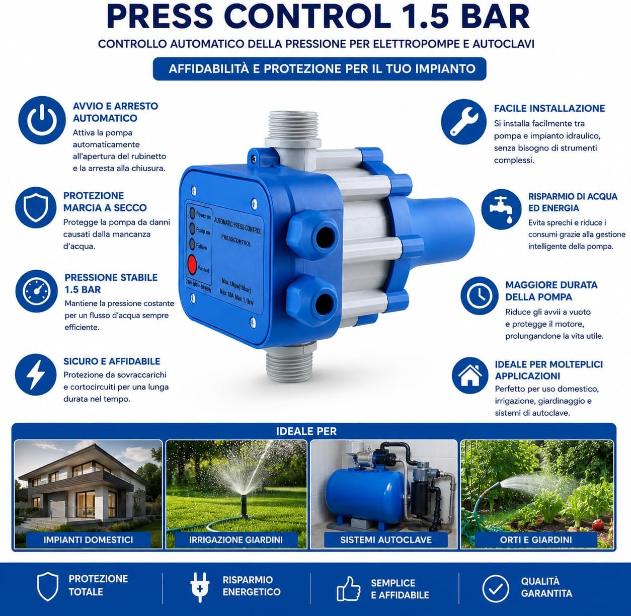 Press Control 1.5 Bar Automatico per Elettropompa Autoclave - Lemag srl