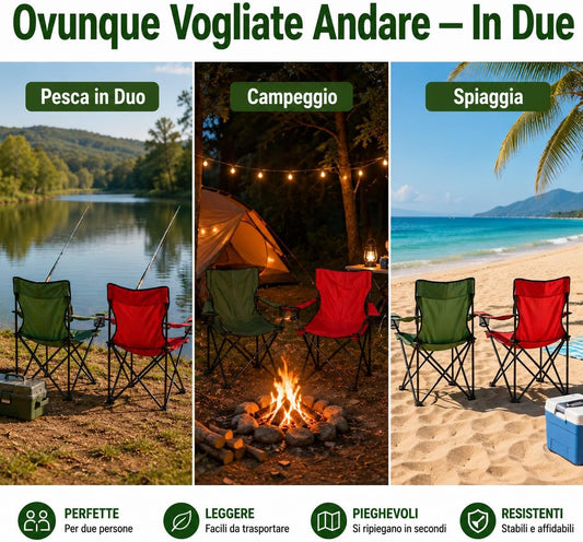 Set 2 Sedie Pescatore Pieghevoli 50x50x80cm – Colori Assortiti | Sedia Campeggio Coppia | Pesca Spiaggia Outdoor Giardino | Compatte e Leggere | Made in Italy - Lemag srl
