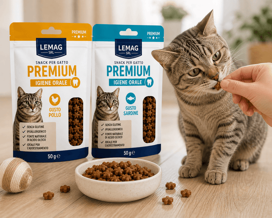 Snack per Gatto Premium 50g Igiene Orale Gusto Pollo o Sardine Senza Glutine Ipoallergenico - Lemag srl