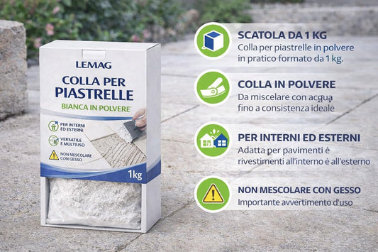 Colla per Piastrelle Bianca in Polvere 1 Kg – Alta Adesione per Pavimenti e Rivestimenti Interni/Esterni – Lemag SRL - Lemag srl