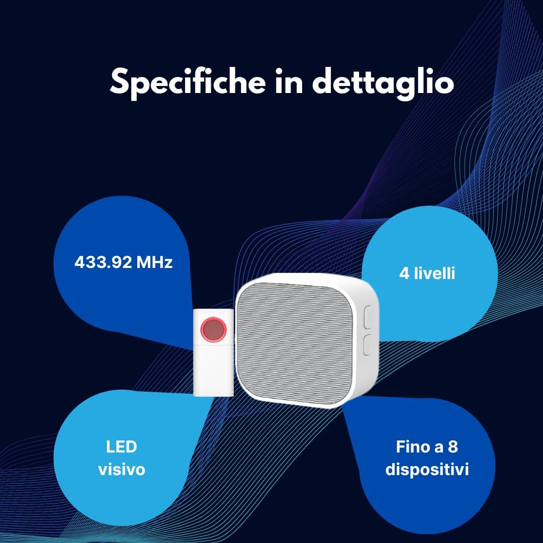 Campanello Wireless SYNTESY Batdoor – A Batteria, Portata Fino a 150m, 36 Melodie, LED, 4 Volumi, Installazione Facile – Colore Bianco - Lemag srl