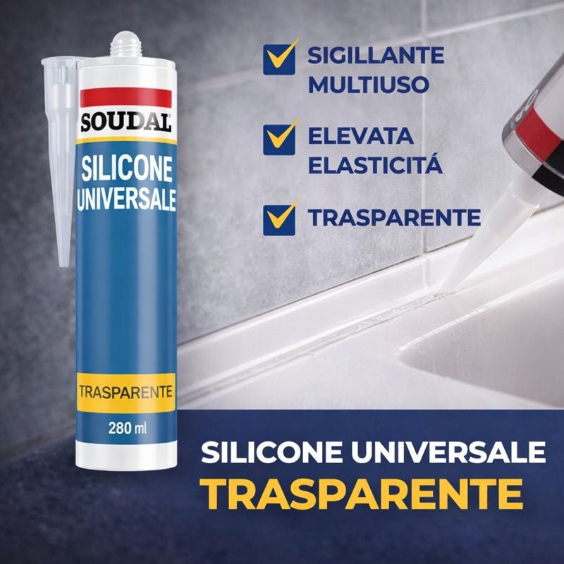 Silicone Trasparente Universale SOUDAL 280 ml Per Casa e Fai da Te - Lemag srl