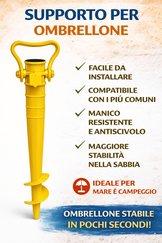 Picchetto Ombrellone da Spiaggia Supporto a Vite Sabbia Mare Universale - Lemag srl