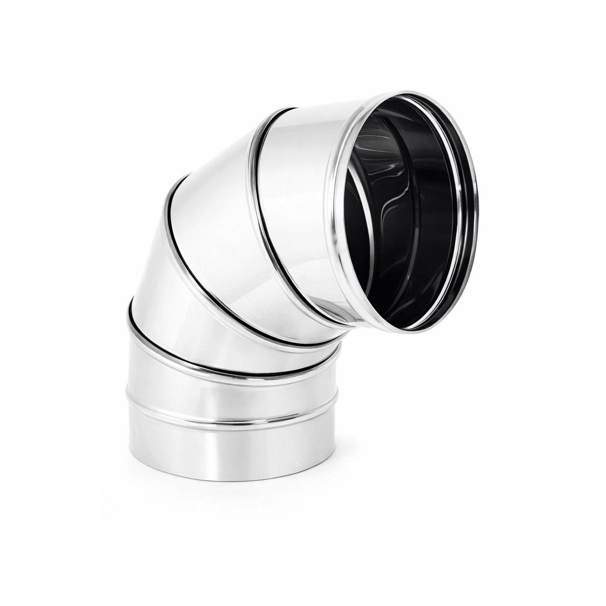 Curva 90 canna fumaria inox in acciaio AISI 304 lucido monoparete per stufe.