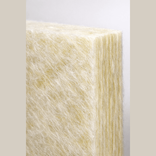 Dettaglio delle fibre del pannello lana di vetro isolamento acustico Ultracoustic Lemag per l'insonorizzazione interna.
