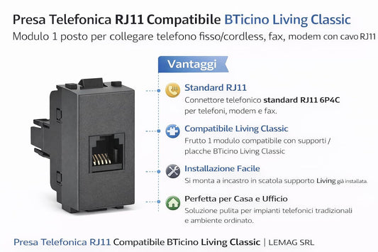 Presa telefono RJ11 compatibile BTicino Living Classic 1 modulo – dettaglio connettore