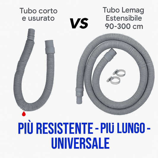 Tubo di Scarico Estensibile per Lavatrice – Ø19x22 mm – Lunghezza 90 - 300 cm – Universale Lemag srl - Lemag srl