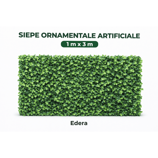 Siepe artificiale frangivista ornamentale tipo edera 1x3 metri per la privacy di balcone e giardino.