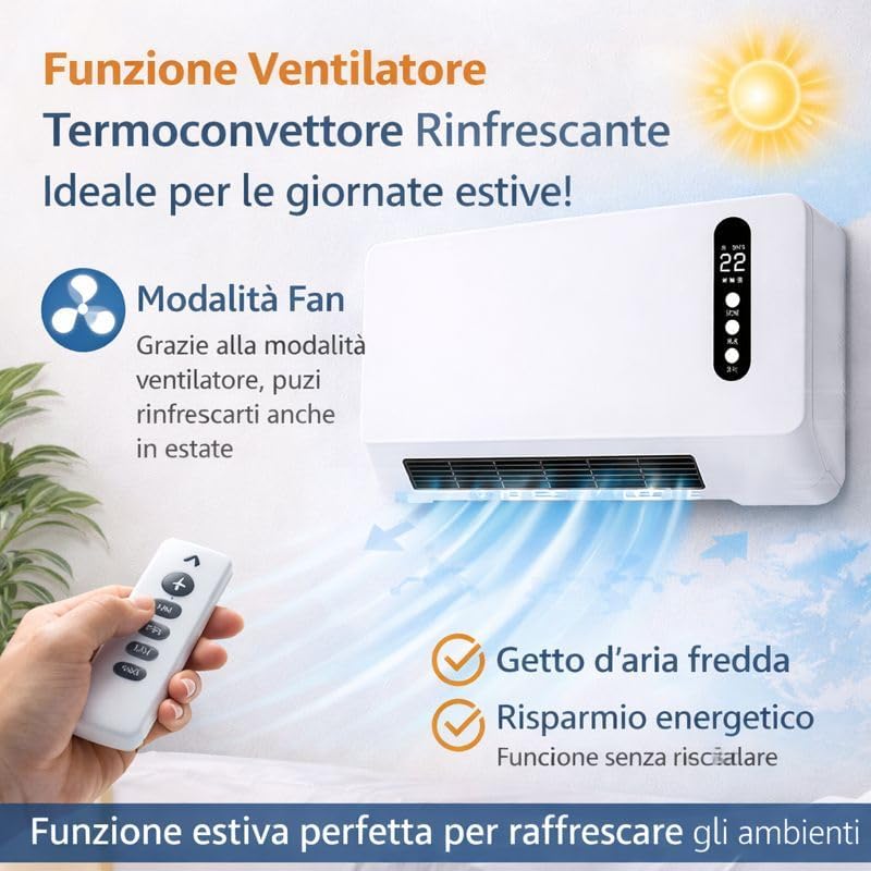 Termoconvettore Ceramico da Parete 2000W con Telecomando Timer - Lemag srl