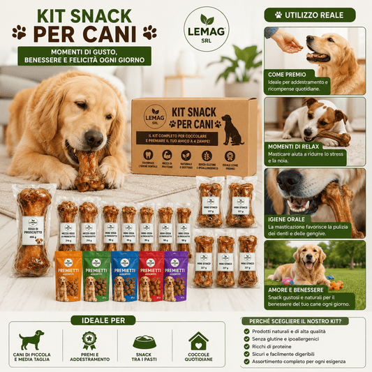 Kit Snack per Cani Assortiti Ossa Prosciutto Mini Stinco Premietti Naturali Snack Masticativi - Lemag srl