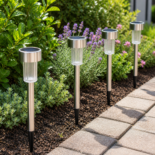 Lampade Solari da Giardino 4 Pezzi con Picchetto Acciaio Inox 36 cm 6500K IP44 LED 1W per Vialetti e Aiuole - Lemag srl