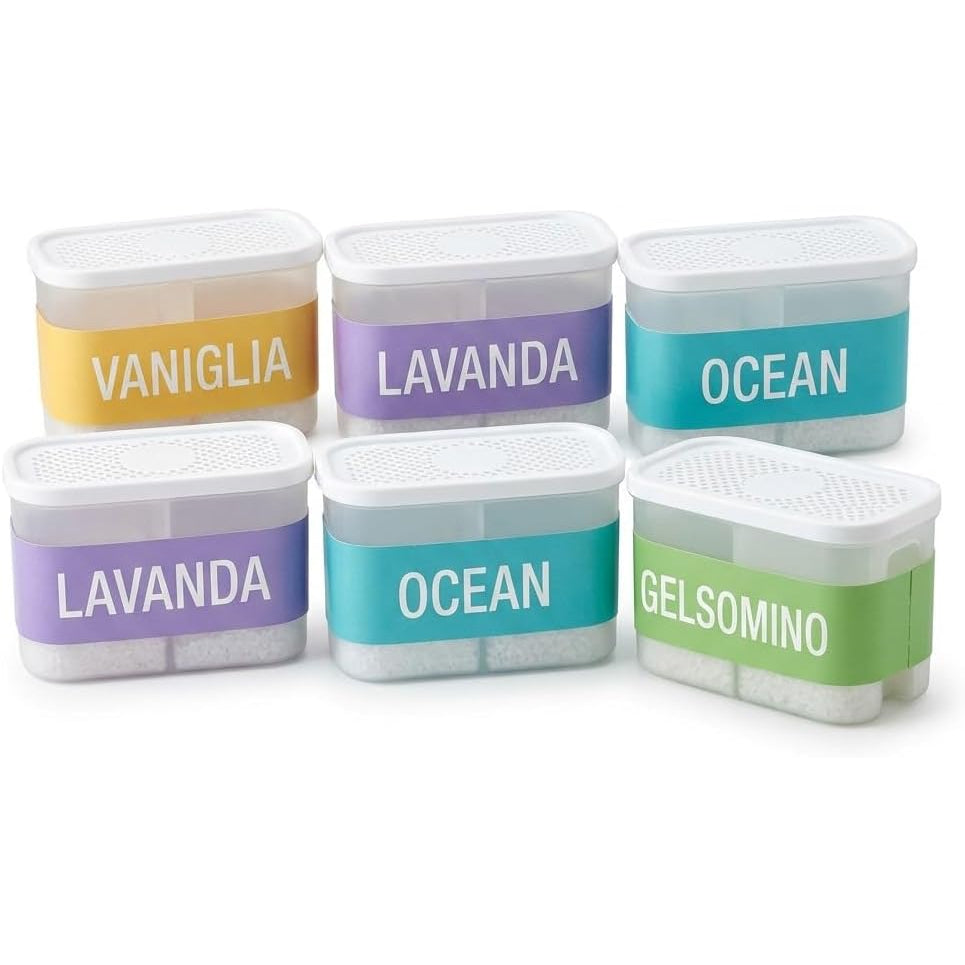 Set 6 Deumidificatori Ricaricabili Profumati 400 ml - Assorbi Umidità al Cloruro di Calcio - Profumazioni Gelsomino, Lavanda, Ocean e Vaniglia - Riducono Condensa e Odore di Chiuso - Lemag srl
