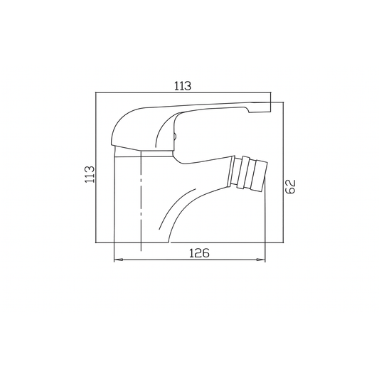 Schema tecnico con dimensioni e misure del miscelatore bidet argento Basic di Lemag SRL.