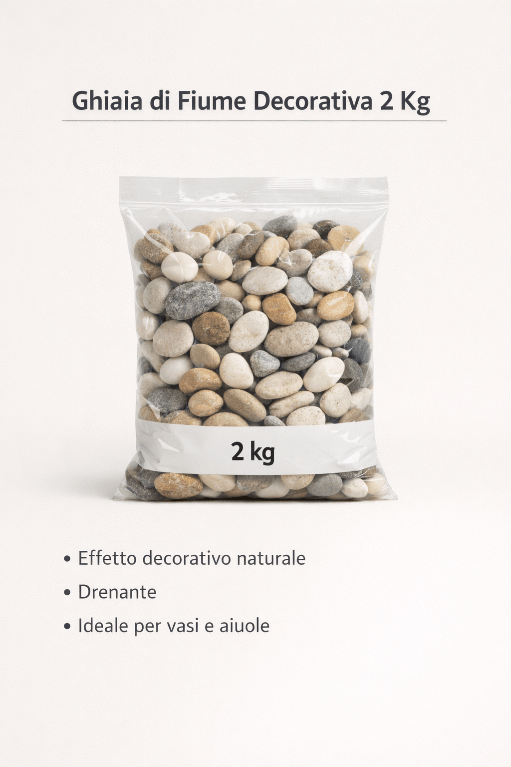 Sacco Ghiaia di Fiume 2 Kg Decorativa Drenante Per Giardino Vasi Aiuole - Lemag srl