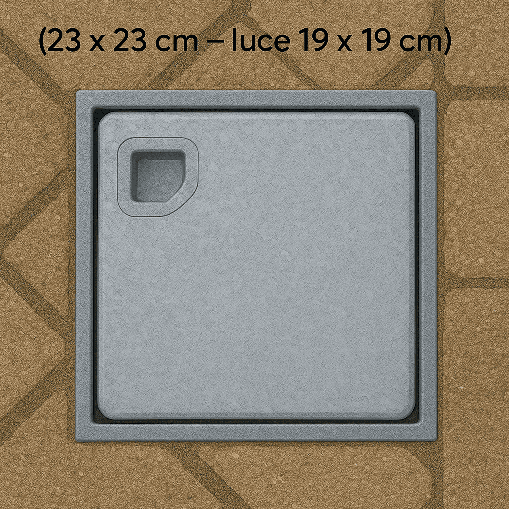 Chiusino Portapavimento Zincato 23x23 cm con Telaio – Luce 19x19 cm – Lemag srl - Lemag srl
