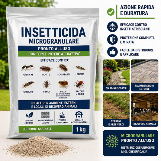 Insetticida Microgranulare 1 Kg per Formiche Pulci Zecche Scarafaggi Blatte Ragni Uso Professionale Esterno Pronto all’Uso - Lemag srl