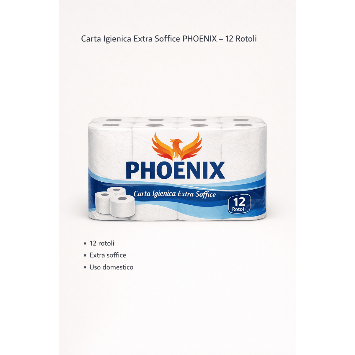 Confezione da 12 rotoli di carta igienica extra soffice PHOENIX per l'uso domestico quotidiano.
