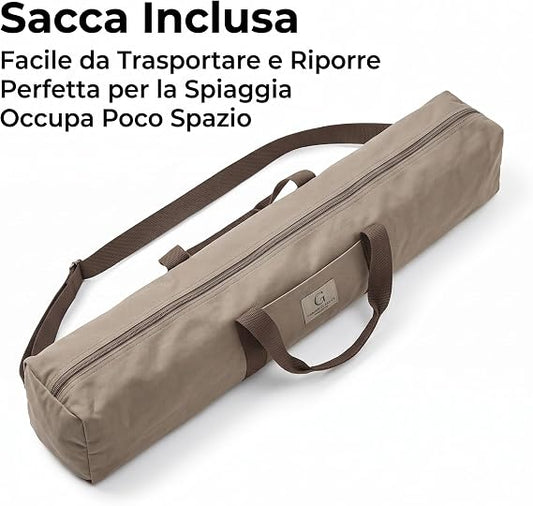 Sacca da trasporto beige inclusa per l'ombrellone da spiaggia 240 cm, comoda e facile da riporre.