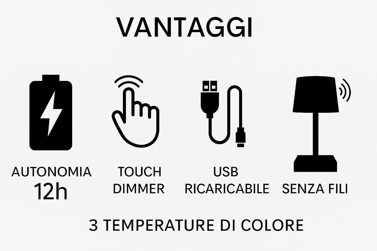 Lampada LED Ricaricabile da Tavolo Touch Bianca Fredda per Scrivania o Comodino - Lemag srl