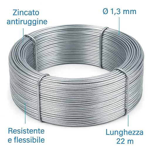 Filo di Ferro Zincato Ø 1,3 mm – Rotolo 22 m Antiruggine per Giardino e Fissaggi – LEMAG SRL - Lemag srl
