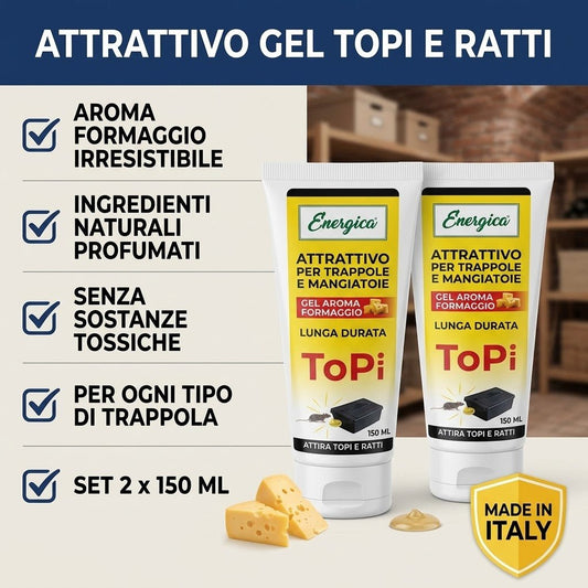 Attrattivo per topi e ratti in gel, aroma formaggio irresistibile, confezione da 2 flaconi da 150 ml