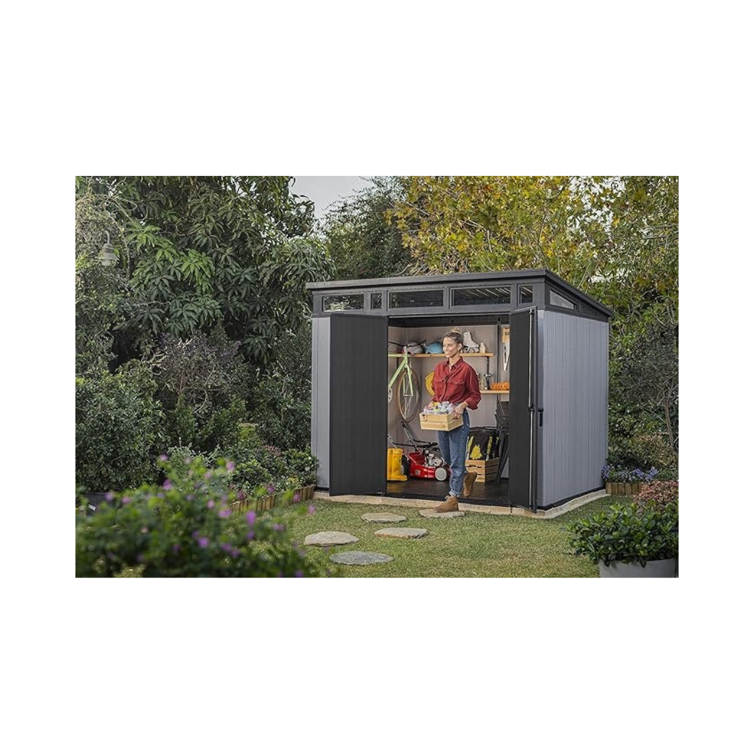 Keter Casetta da Giardino Artisan 9x7, Effetto legno spazzolato, Grigio, 6 m², 277x218x226H cm