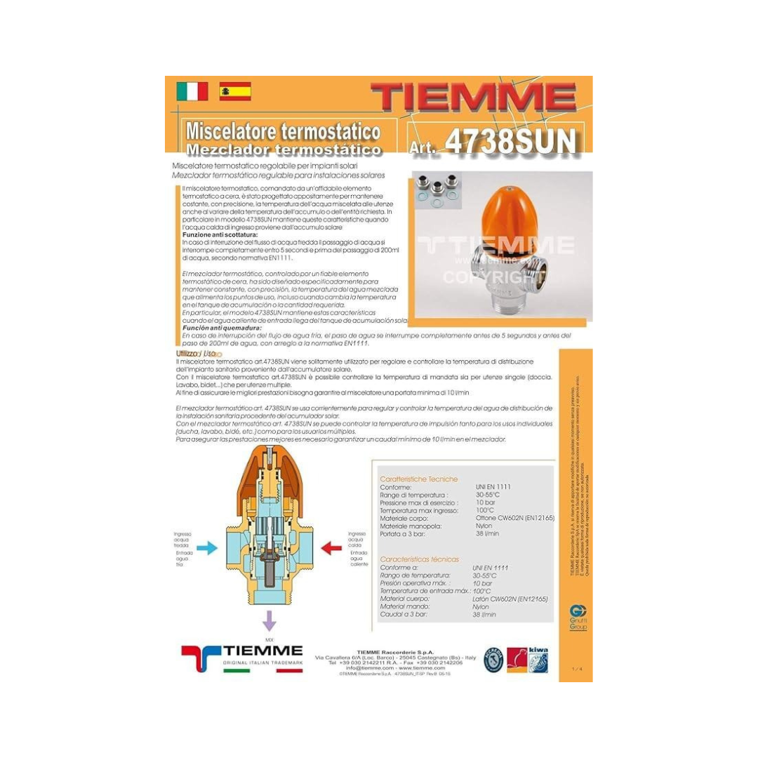 MISCELATORE TERMOSTATICO M PER SOLARE 1"