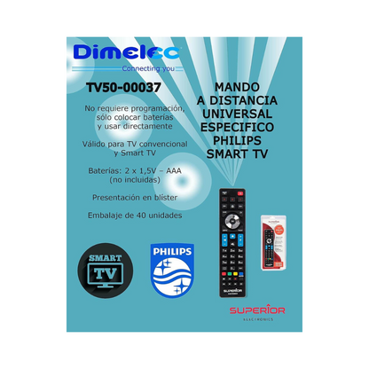 Superior Electronics - Telecomando "Philips" Replacement, Ricambio Universale Compatibile con Tutti i Tv e Smart Tv di Marca Philips, Pronto all'Uso non Richiede Programmazione - SUPTRB010