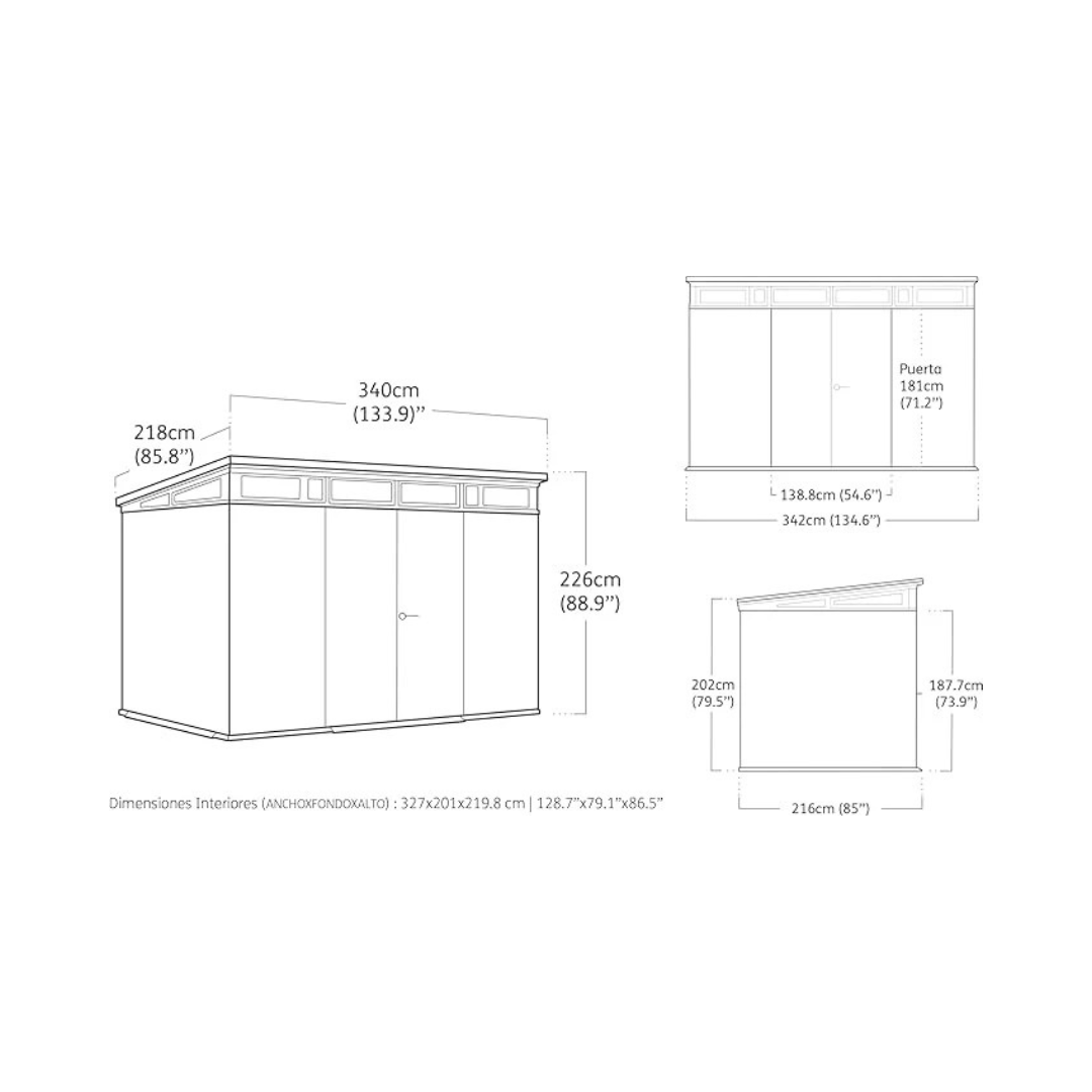 Keter Casetta da Giardino Artisan 11x7, Effetto legno spazzolato, Grigio, 7,4 m², 342x218x226H cm