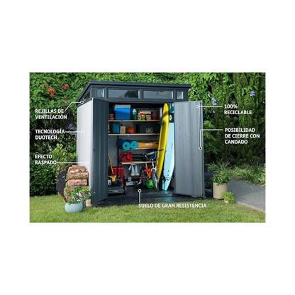 Keter Casetta da Giardino Artisan 7x7, Effetto legno spazzolato, Grigio, 4,7 m², 214x218x226H cm