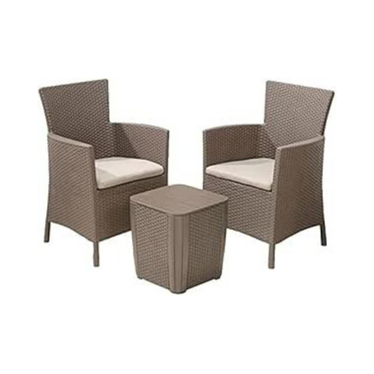 IOWA BALCONY SET con cuscini - Poltrone 62x60x89h Tavolino Luzon contenitore 39x39x42h - Flat Wicker 7 mm - Cappuccino