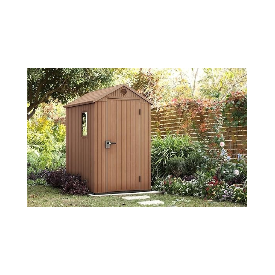 Keter Casetta da Giardino Darwin 4x6, Finitura Effetto Legno, Colore Marrone, 2 m², 125,8x184,5x205H cm