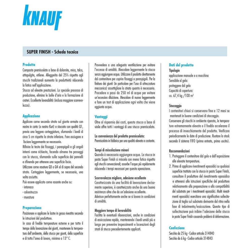 STUCCO IN PASTA 'SUPER FINISH' KNAUF - LEMAG SRL