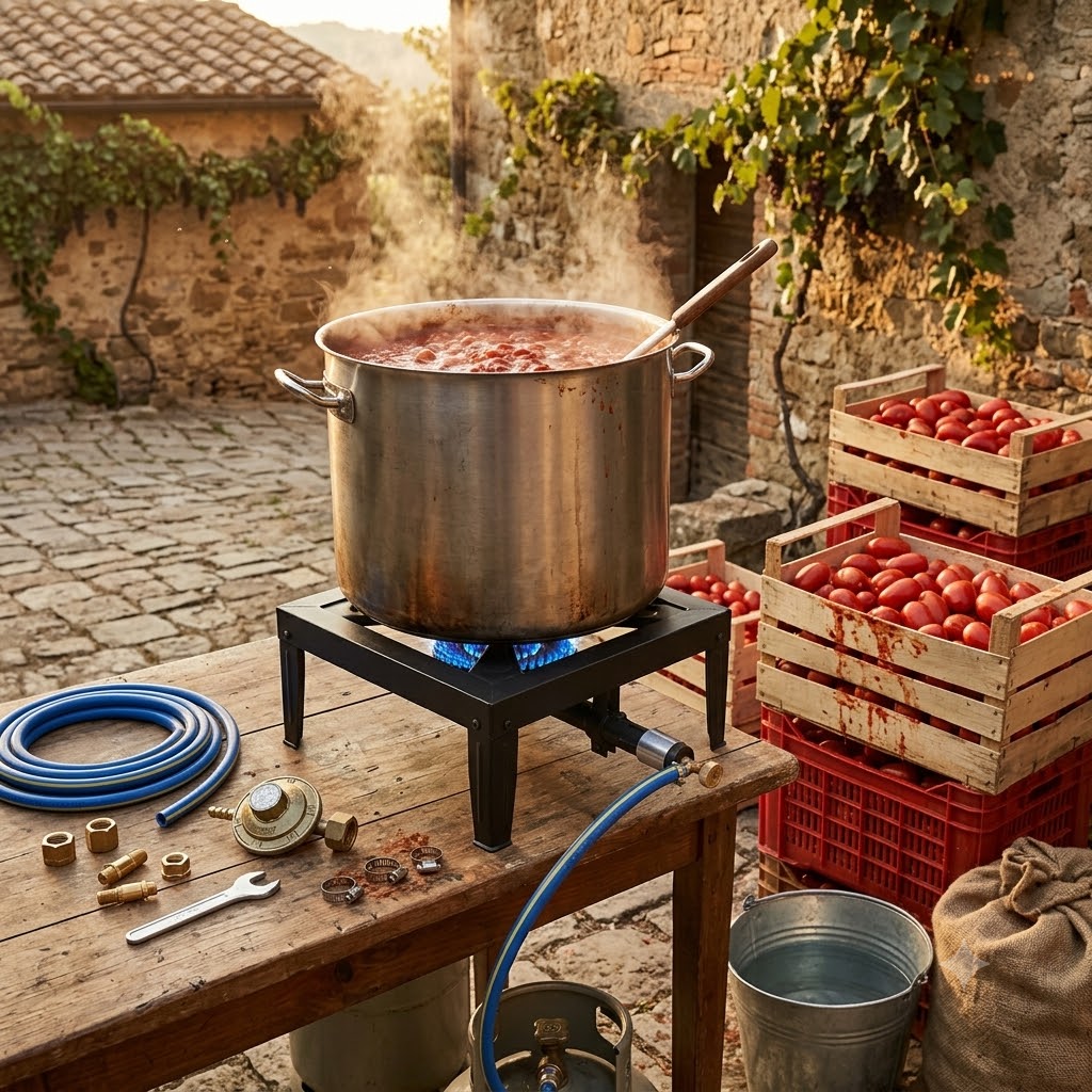 Kit Passata della Nonna Completo — Passapomodoro Gigante con Ventosa, 3 Caldaie Alluminio 20/24/28 con Coperchi, Tappatrice Tappi Corona, Imbuto, Cestello Portabottiglie e Bagnarola — 12 Pezzi