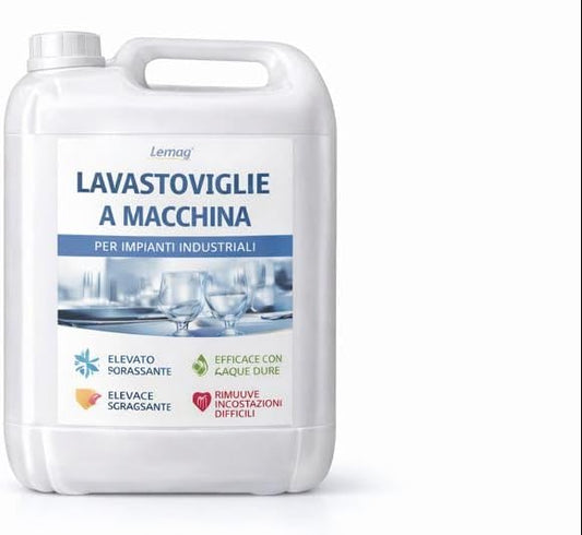 Detergente Lavastoviglie a Macchina per Impianti Industriali – Azione Sgrassante e Sequestrante per Acque Dure – Formato 1 L o 5 L – Uso Professionale con Dosatore – Lemag srl (5LT)
