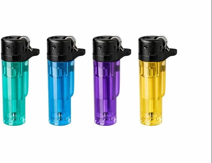 Accendino Cilindrico a Fiamma Ricaricabile Confezione 4 Pezzi Colori Assortiti Accendigas Tascabile per Uso Quotidiano Casa Cucina e Outdoor