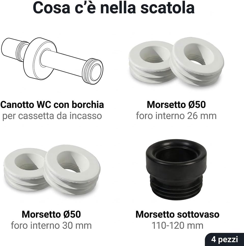 Kit collegamento WC con canotto, borchia, morsetti in gomma e manicotto sottovaso - immagine 3
