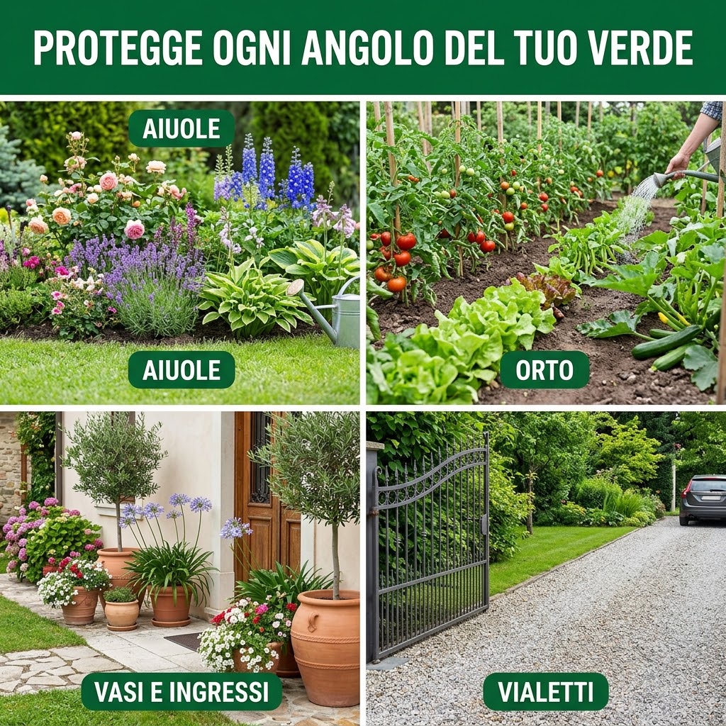Immagine che mostra giardini e aiuole protetti da disabituante granulare repellenti naturali per cani e gatti.