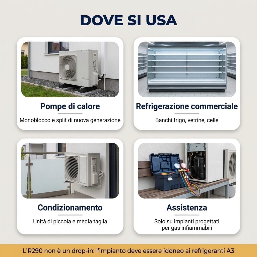 Gas Refrigerante R290 - Propano ad Alta Purezza - GWP 3, Fuori dal Regolamento F-Gas - Carica Ridotta - Solo per Impianti Idonei A3 - Uso Professionale